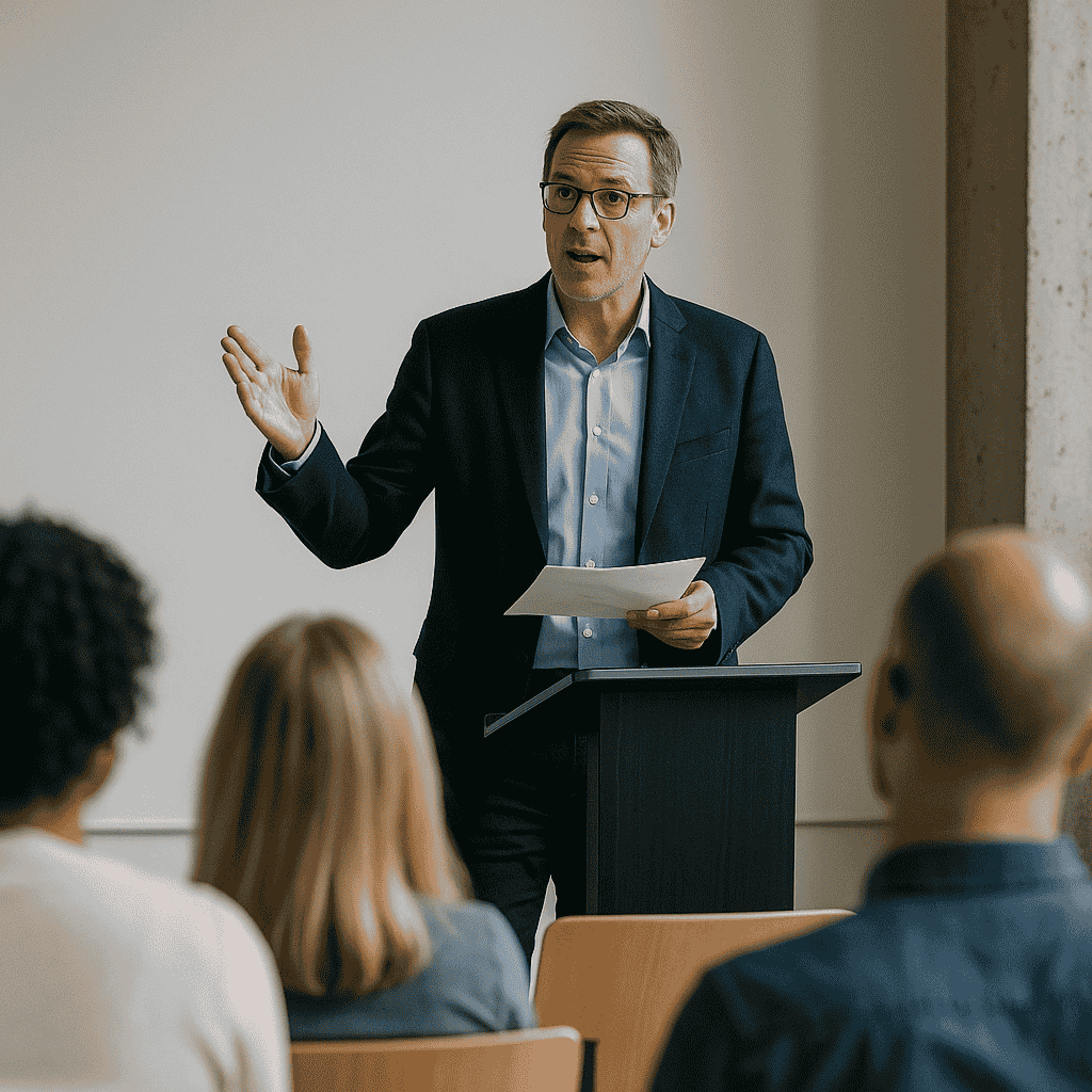 En talare står i en talarstol